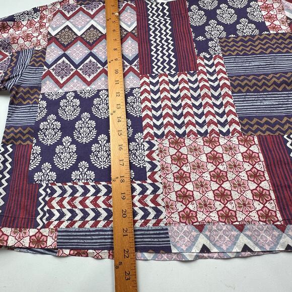 J Jill Purejill Top Womens XS Purple Floral Patchwork Organic Cotton Boho Resort - Picture 10 of 12